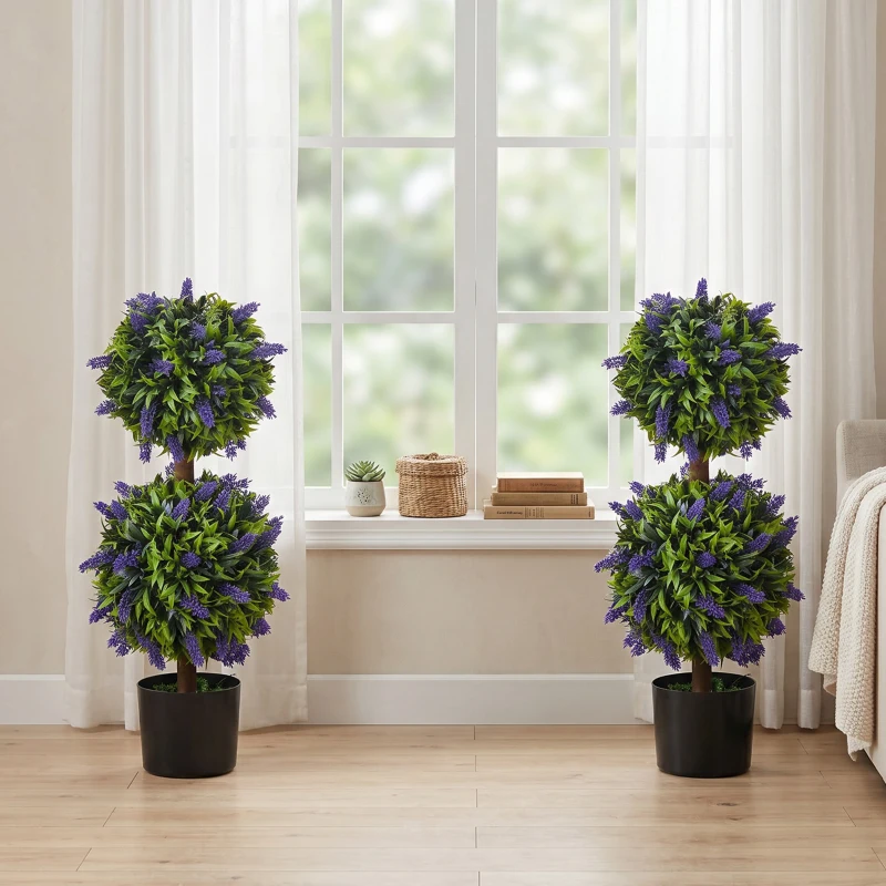 HOMCOM Conjunto de 2 plantas artificiais, planta artificial resistente a UV em vaso, planta de 70 cm para sala de estar, jardim