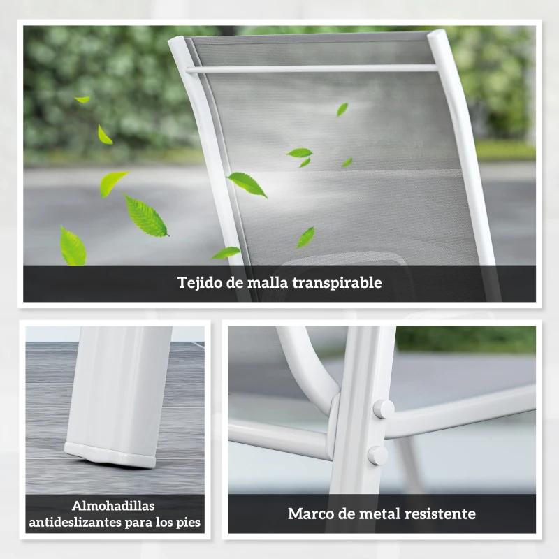 Outsunny Set de 4 Sillas de Exterior Apilables con Asiento de Textilene para Jardín Terraza 54x75,5x95 cm Gris Claro
