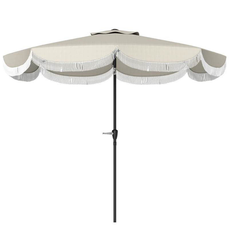 Outsunny Ombrellone da Giardino Rotondo 2.7x2.4 m con Manovella, in Metallo e Poliestere, Grigio Chiaro