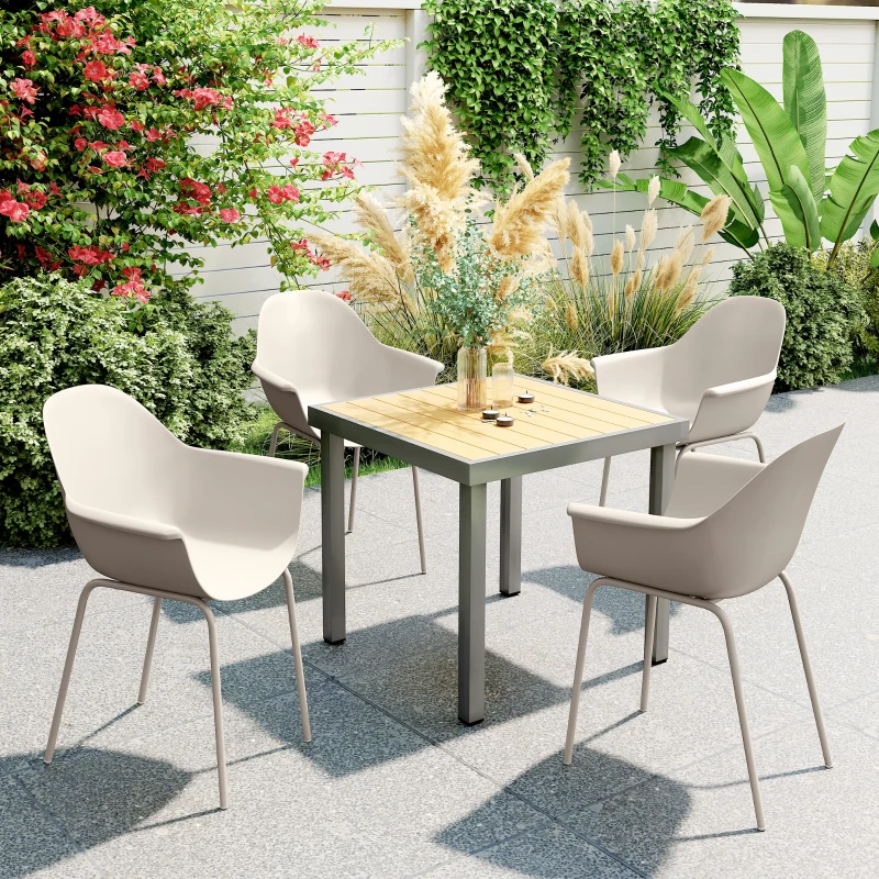 Outsunny Set 4 Scaune din Plastic cu Picioare Antiderapante, 59x55x84 cm, Gri