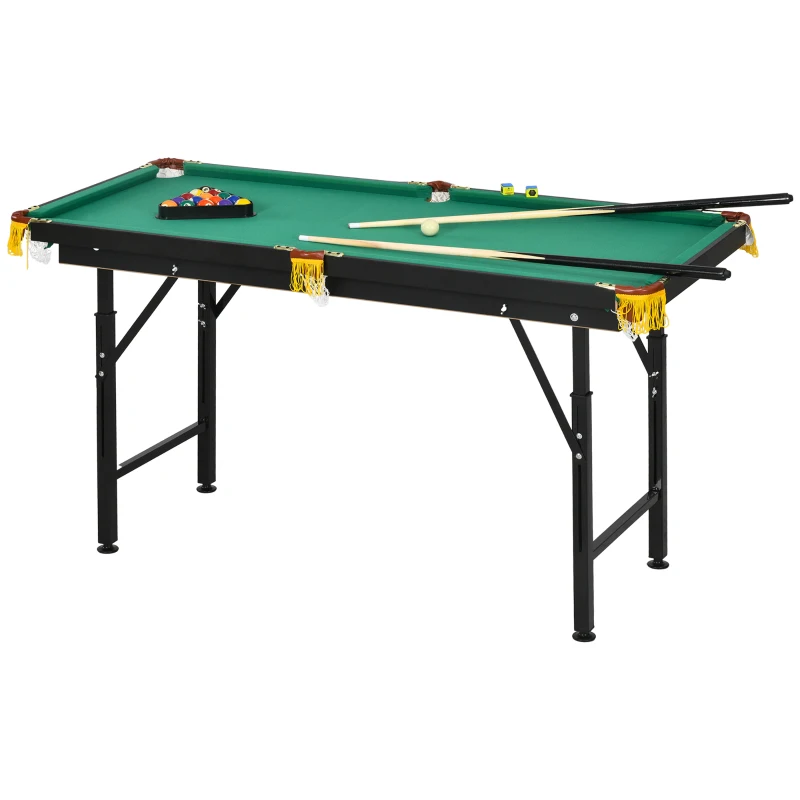 SPORTNOW Masă de biliard cu înălțime reglabilă și accesorii, din MDF și oțel, 140x63x55-75 cm, verde