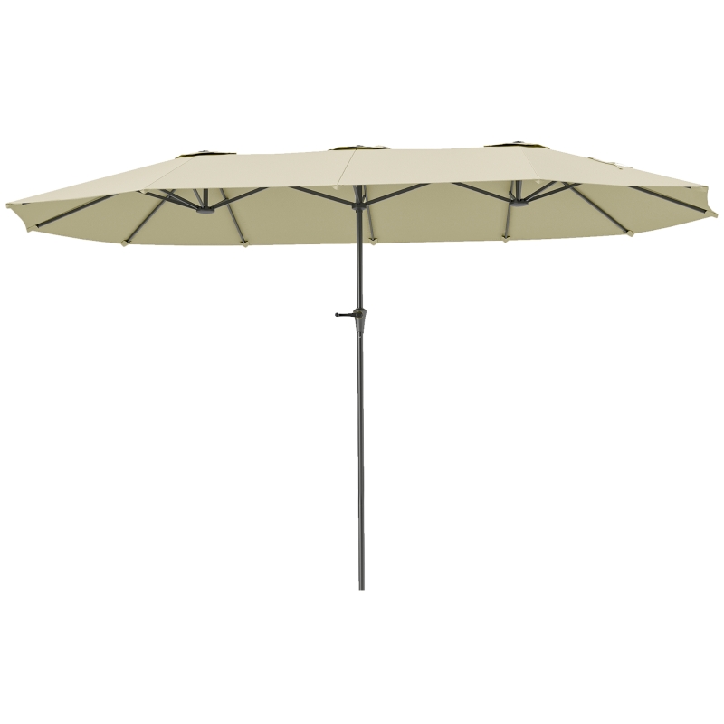 Outsunny Parasol de jardin extérieur, parasol double rectangulaire 4 x 2,2 x 2,3 m avec ouverture fermeture manivelle crème