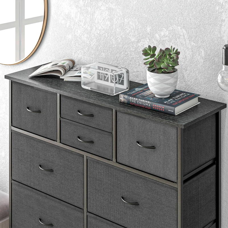 HOMCOM Cómoda Aparador com Gavetas de Tecido 10 Compartimentos Estrutura Metálica 100x30x100 cm Preto