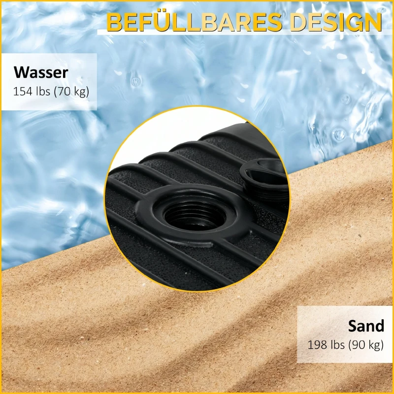 Bază Outsunny pentru Umbrelă de Grădină Umplută cu Apă și Nisip 70-90 kg, Roți și Mâner din HDPE, 80x60 cm, Negru