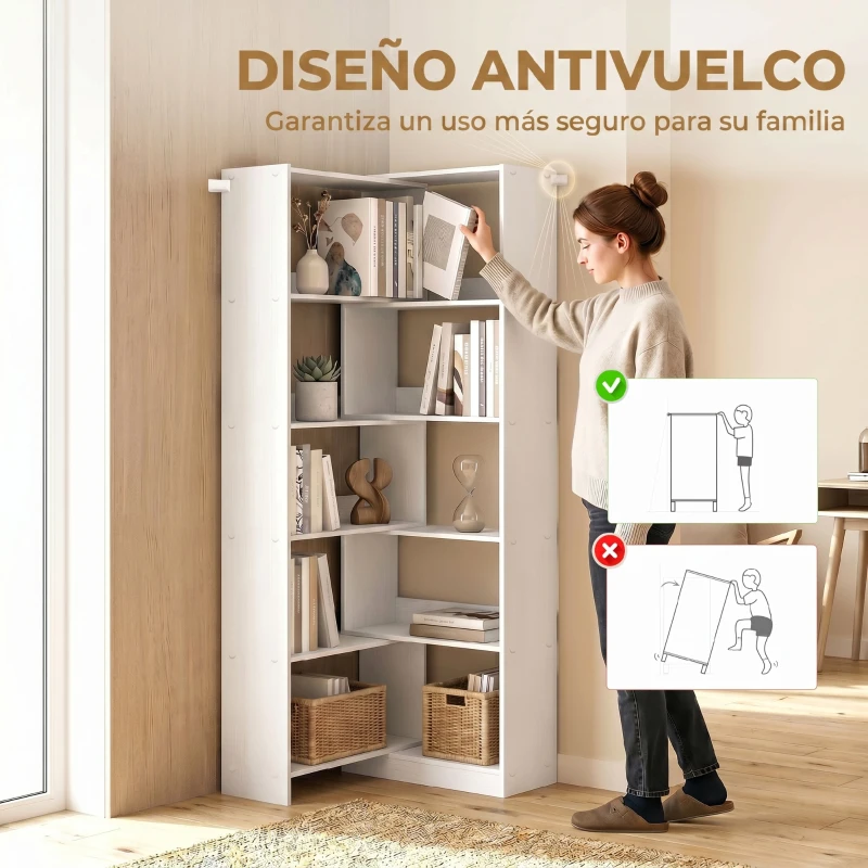 HOMCOM Estantería Expandible 5 Niveles Giratoria 350° Ancho Ajustable Convertible en en L Recta o Compacta 111,5x23,8x163,7 cm