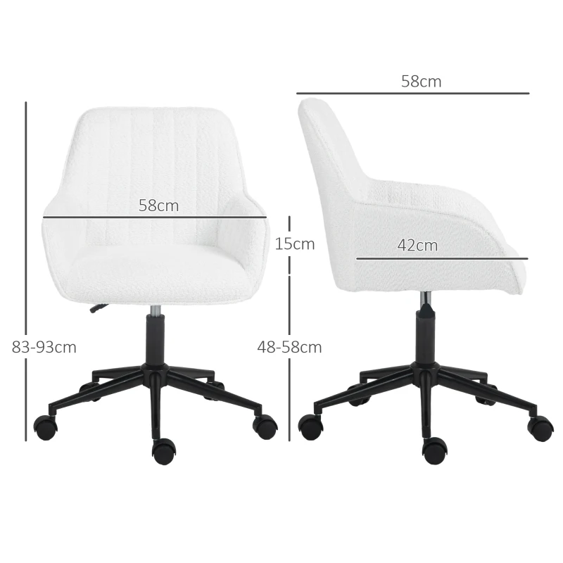 HOMCOM Scaun de birou din material textil cu înălțime reglabilă, șezut rotativ și roți, alb