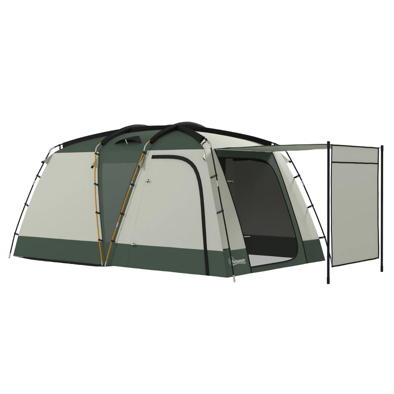 Outsunny Cort de Camping pentru 4 Persoane, Impermeabil, cu Zonă de Dormit și Zonă de Zi, din Poliester, 460x300x200 cm, Verde