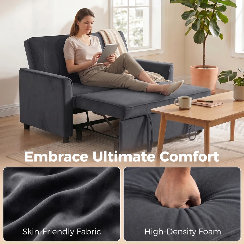 HOMCOM 2 Seater Sofa Bed, 3-in-1 Convertible Pull Out Sleeper Sofa with Click-Clack Adjustable Backrest, Dark Grey