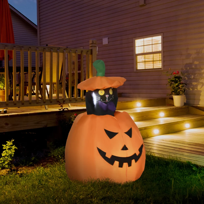 Outsunny Selbstaufblasende Halloweendekoration Halloweenkürbis, inkl LED´s Outdoor Wettebeständig,  76 x 64 x 115cm, Orange