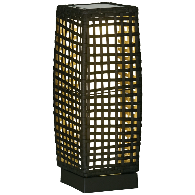 Outsunny Outdoor Rattan Solar Lantern, Brushed PE Wicker Patio Garden Lantern wtih Auto On/Off Solar Powered LED Lights for Indoor & Outdoor Use, Porch, Yard, Lawn, Courtyard, Grey