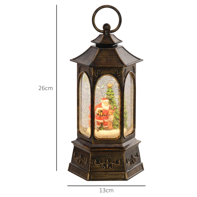 HOMCOM Farol Navidad con Música y Luces Bola de Nieve con Papá Noel Purpurina en Espiral para Decoración Navideña Bronce