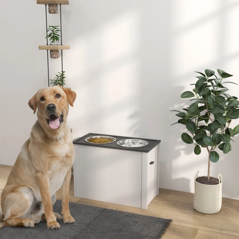 PawHut Gamelle surélevée pour chiens avec 2 bols en acier inoxydable amovible coffre de rangement, dim. 60L x 30l x 42H cm
