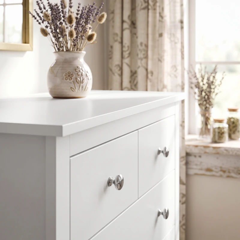 HOMCOM Cómoda de 5 Gavetas Móvel de Armazenamento com Puxadores Trilhos Metálicos em Madeira 79x39,5x80,5 cm Branco