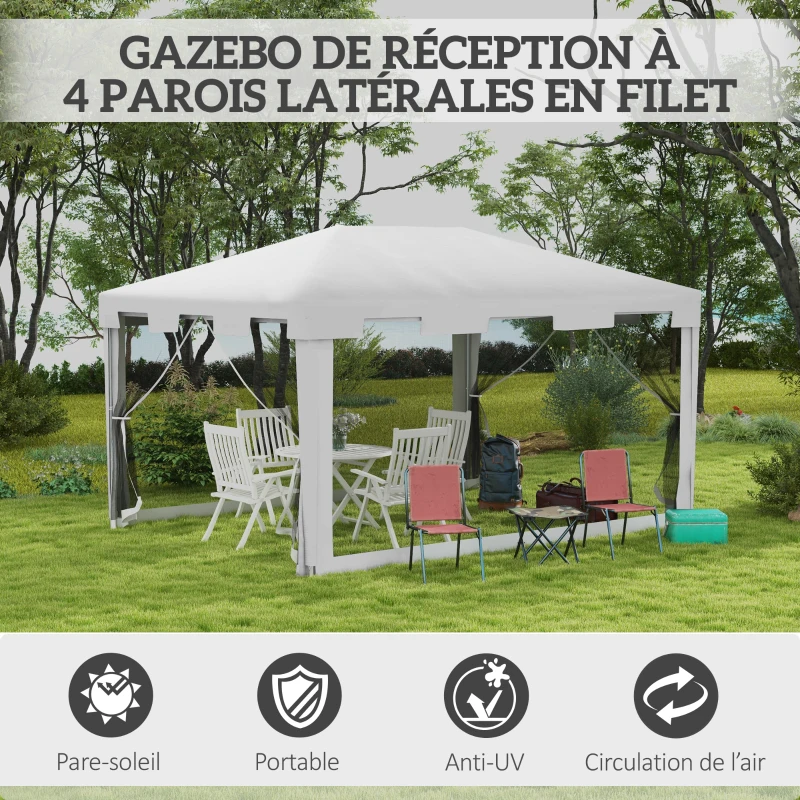 Outsunny Tonnelle de jardin 3 x 4 m, barnum de jardin, parois latérales en maille et 2 portes, pour fêtes et mariages, blanc