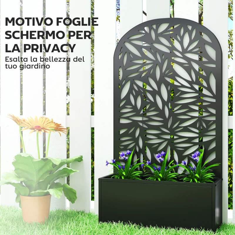 Outsunny Fioriera con Traliccio ad Arco per Rampicanti e Fori di Drenaggio, in Metallo, 61x23x113 cm, Nero