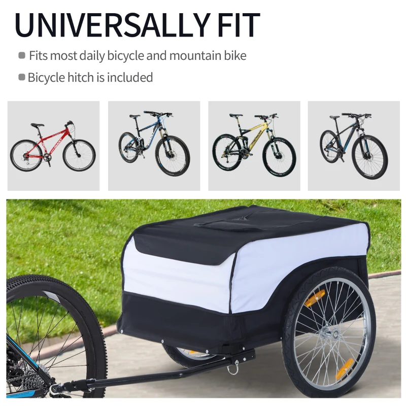 HOMCOM Bike Trailer Cargo in Steel Frame Extra Bicycle Storage Carrier with Removable Cover and Hitch (White and Black)