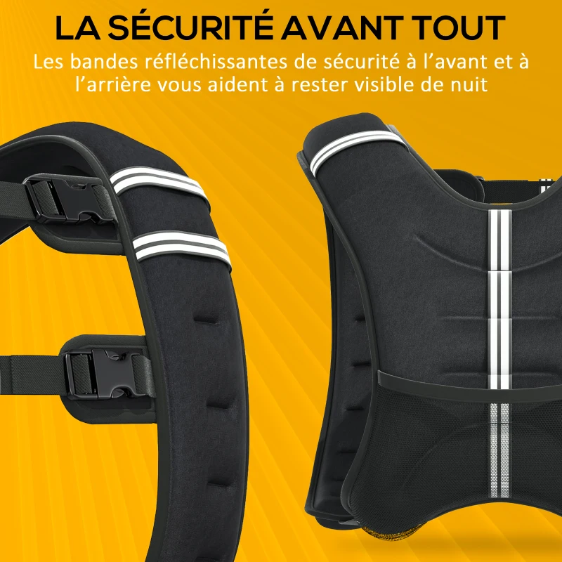 HOMCOM Gilet lesté de 10 kg, veste lestée, pour homme et femme, avec poche de rangement, tissu Oxford, sable métallique, noir