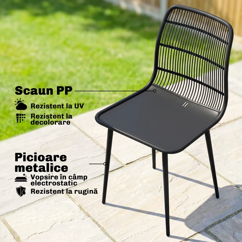Outsunny Scaune de Dining pentru Exterior Set de 4, Scaune de Grădină cu Spatar Fisurat, Negru