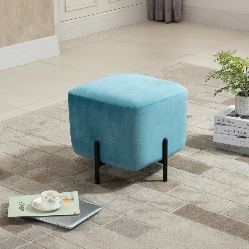 HOMCOM Pufe Apoio para Pés Acolchoado Poliéster Aço Espuma Turquesa 44,5x44,5x41,5 cm