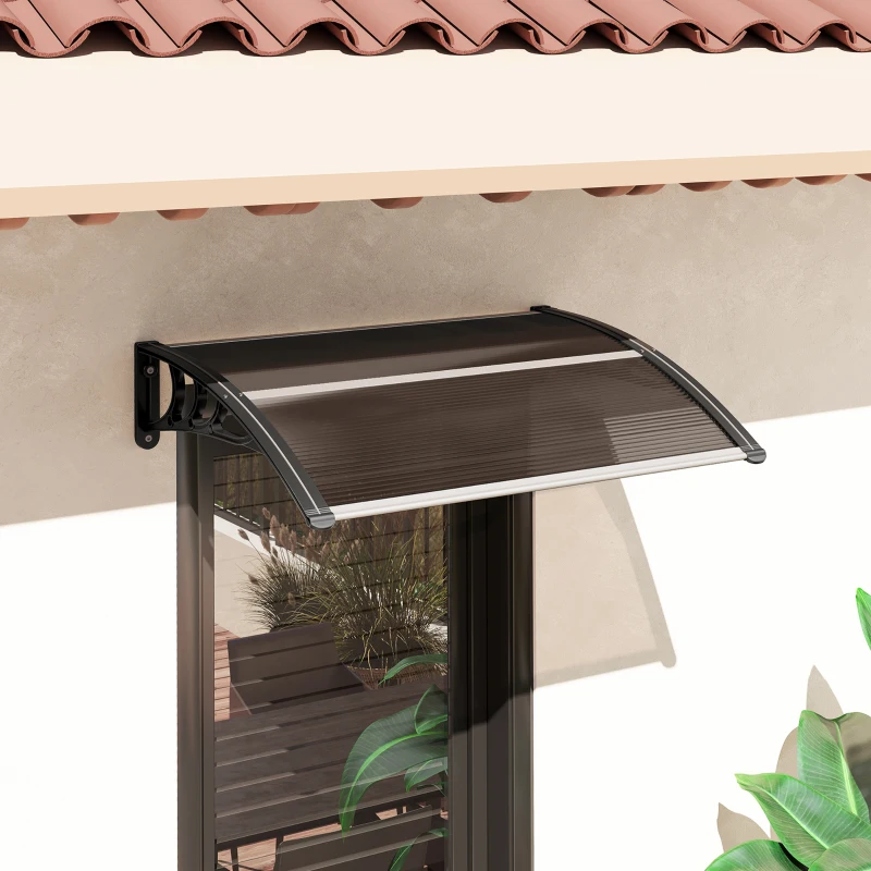 Outsunny Copertină de Exterior Impermeabilă și Anti-UV, din Policarbonat, Polipropilenă și Aluminiu, 75x100x23 cm, Maro și Negru