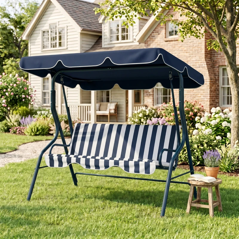 Outsunny Balancín de Exterior con Toldo Ajustable en Ángulo Impermeable y Marco de Acero para Patio Balcón 170x110x153 cm Azul