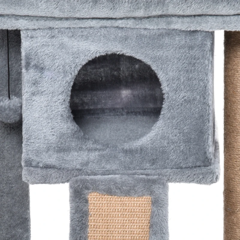 PawHut Cat Tree Tower for Indoor Cats Cat Scratching Post Climbing Activity Centre w/Jute Scratching Pad, Toy Ball, Cat House - Grey