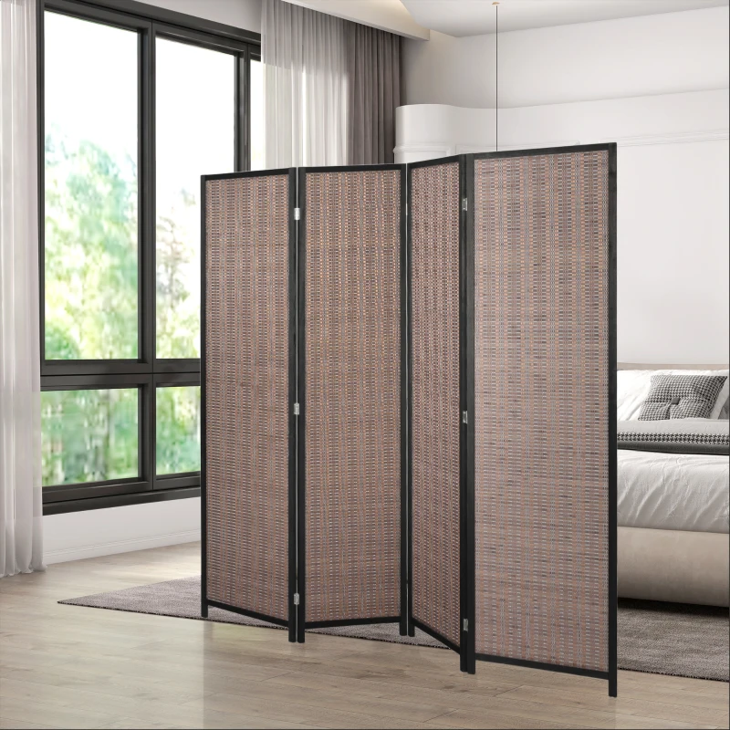 HOMCOM Biombo em Madeira Separador de Ambientes Divisória Dobrável 4 Painéis 180x180 cm Castanho