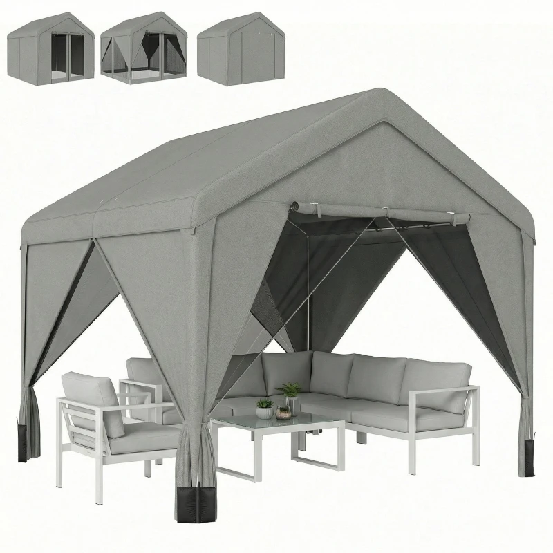 Outsunny Tonnelle de jardin pavillon de jardin hydrofuge structure robuste en acier galvanisé avec toit double pente 3x3m gris