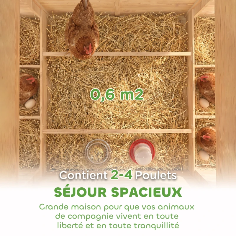 PawHut Poulailler en bois abri pour 2-4 poules toit ouvrant étanche & 2 pondoirs 150 x 100 x 96,5 cm jaune
