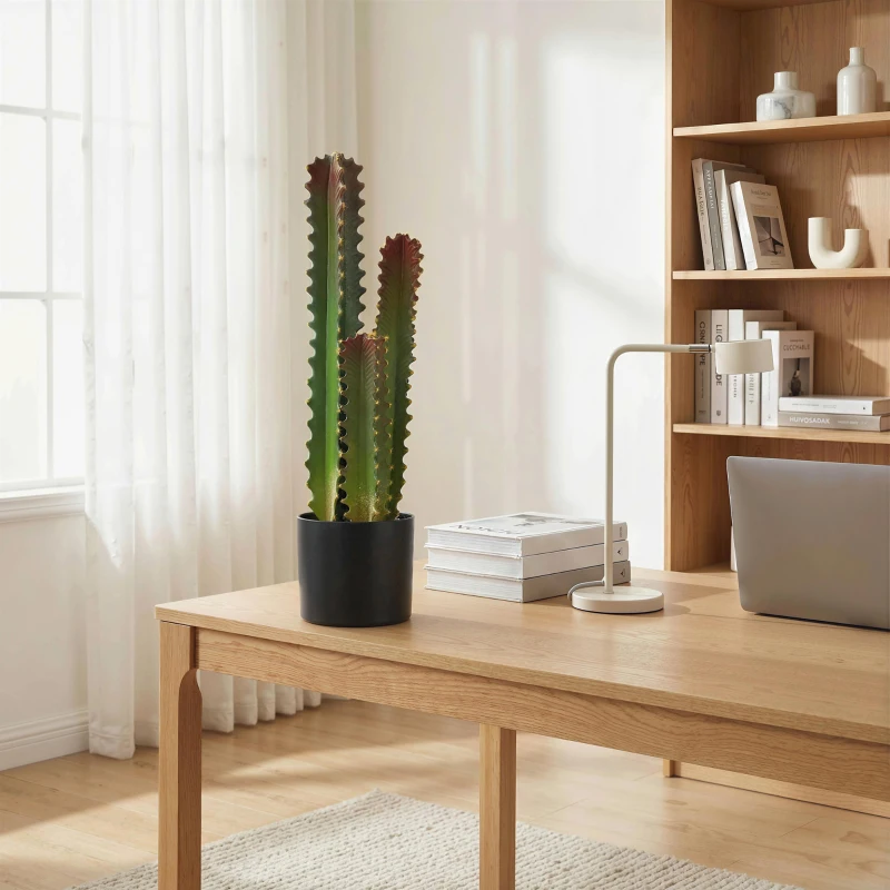 HOMCOM Cactus Artificial 66 cm Planta Artificial Decorativa con Maceta y 3 Hojas para Decoración del Interior Verde
