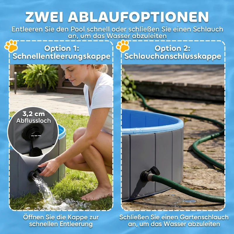 PawHut Faltbarer Hundepool für Große und Mittelgroße Hunde, mit Anti-Rutsch-Boden für Enten, Innen- und Außen, 120x30cm