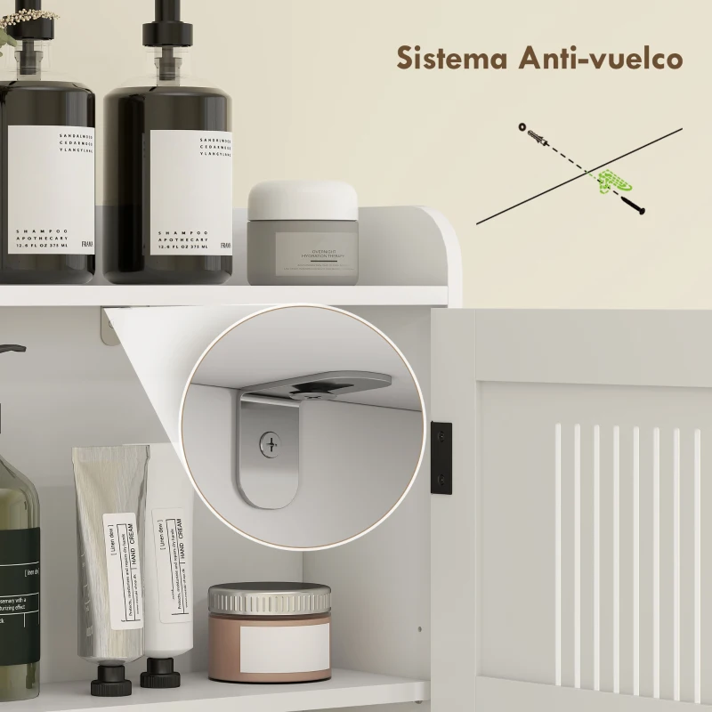 HOMCOM Estantería sobre Inodoro con Estante Ajustable 2 Puertas Soporte para Papel Higiénico y Estantes Abiertos para Baño Blanco