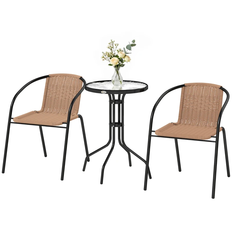Outsunny 3 Pieces Rattan Bistro Set - Brown