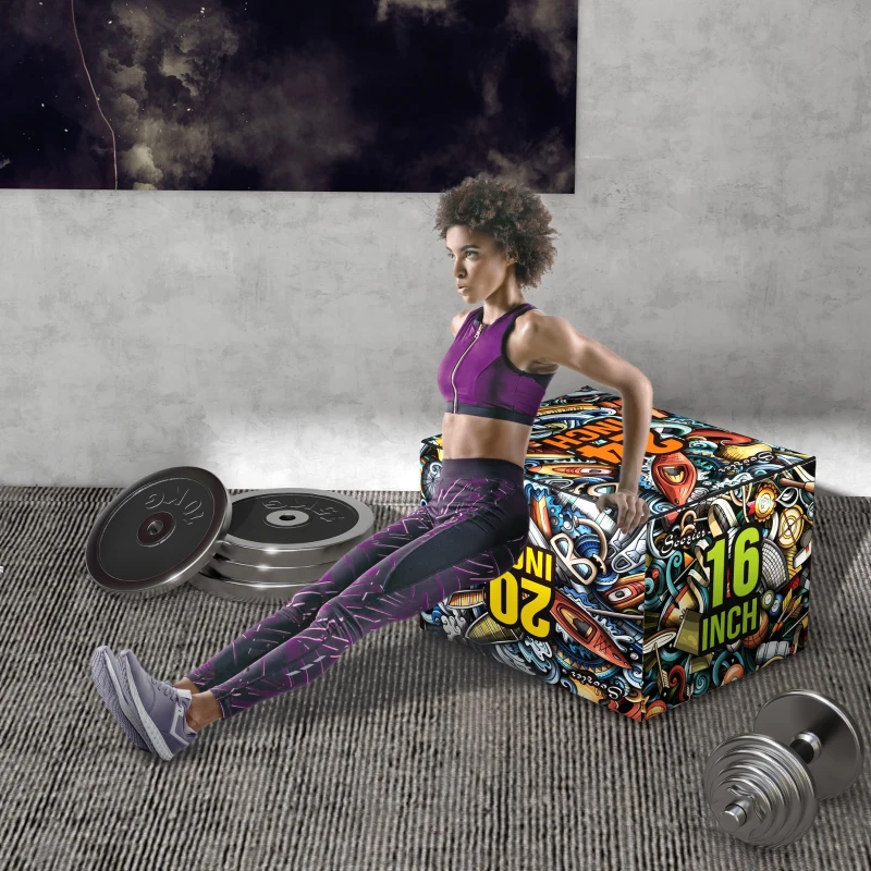 SPORTNOW Plyo Box cu 3 înălțimi, cutie pentru sărituri antiderapantă pentru acasă și sală de sport, 61x51x41 cm, multicolor