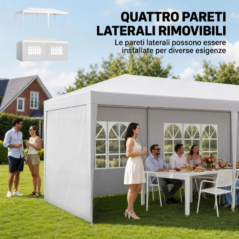 Outsunny Tendone da Giardino Pieghevole per Feste ed Eventi con Pannelli Rimovibili, 5.83x2.95 m, Bianco