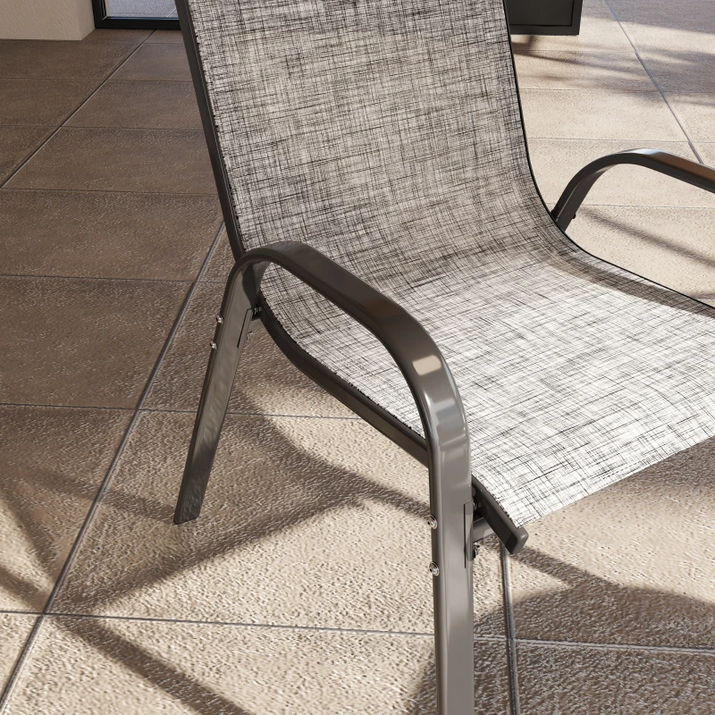 Outsunny Set 4 Sedie da Giardino Impilabili con Braccioli Curvi, in Acciaio e Tessuto Traspirante, 54x71x93 cm, Grigio