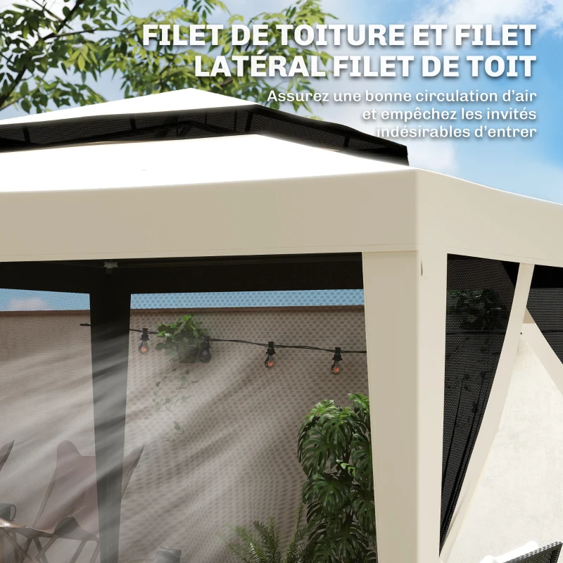Outsunny Tonnelle barnum de jardin 3L x 3l m avec 4 moustiquaires amovibles - double toit - beige