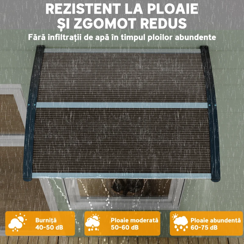 Outsunny Copertină de Exterior Impermeabilă și Anti-UV, din Policarbonat, Polipropilenă și Aluminiu, 75x100x23 cm, Maro și Negru