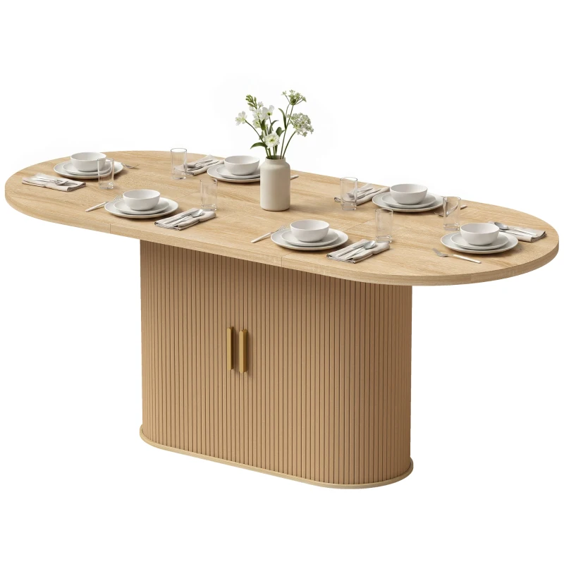 HOMCOM Table à Manger Ovale pour 6 personnes, Portes Coulissantes, 6 Compartiments, Style Farmhouse Moderne, 180x80x75cm, Chêne