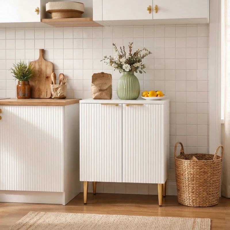 HOMCOM Buffet cuisine meuble de rangement avec 2 portes étagère réglable pieds métalliques surélevés 60 x 40 x 80 cm blanc