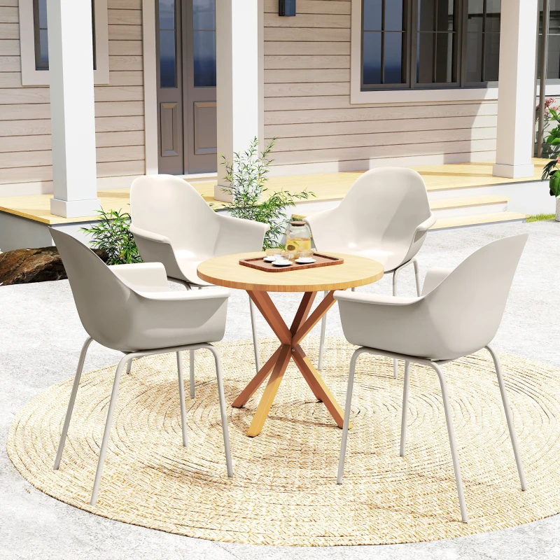 Outsunny Set 4 Scaune din Plastic cu Picioare Antiderapante, 59x55x84 cm, Gri