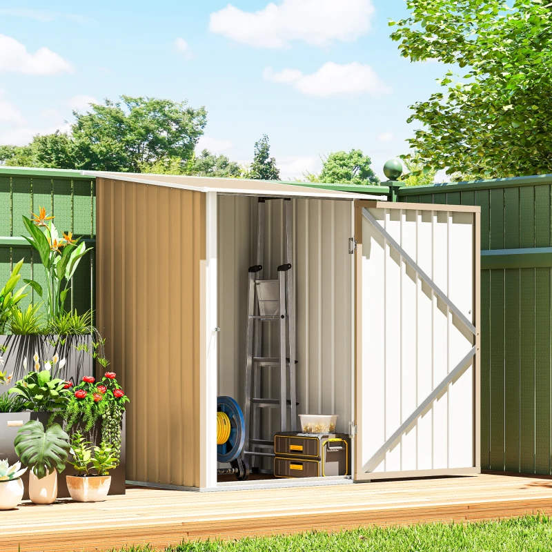 Outsunny Casetta da Giardino Porta Attrezzi in Acciaio Galvanizzato con Porta a Battente, 100x104x160 cm, Giallo