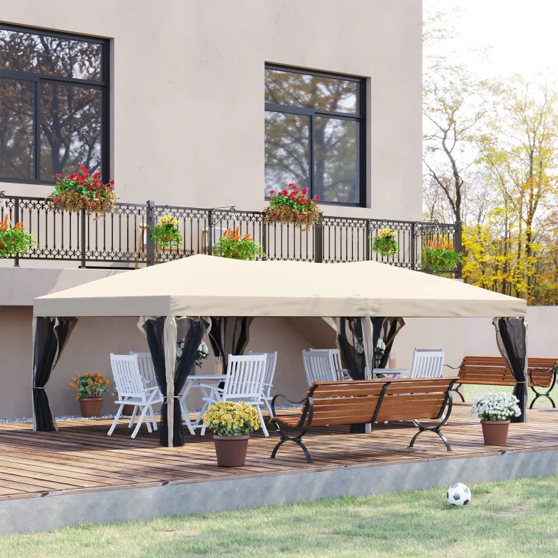 Outsunny Gazebo da Giardino 3x6 m Pieghevole e Impermeabile con Zanzariera e Borsa da Trasporto Inclusa, Beige