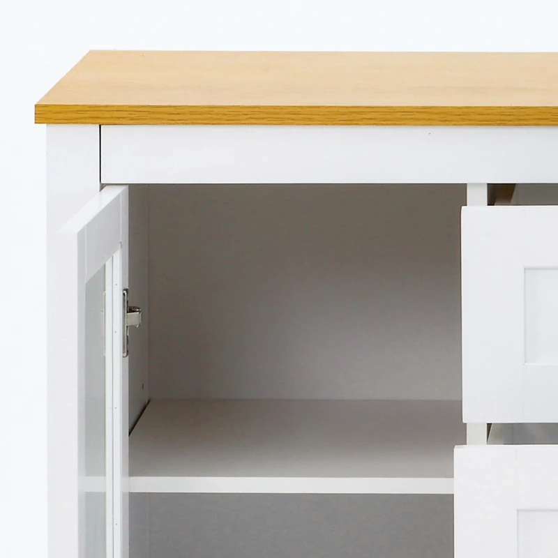 HOMCOM Buffet salon, meuble de rangement avec 1 placard double porte, 2 placards à porte vitrée, 2 tiroirs et étagère réglable, style moderne, buffet salle à manger et cuisine, 120x40x90cm, blanc(m-8)
