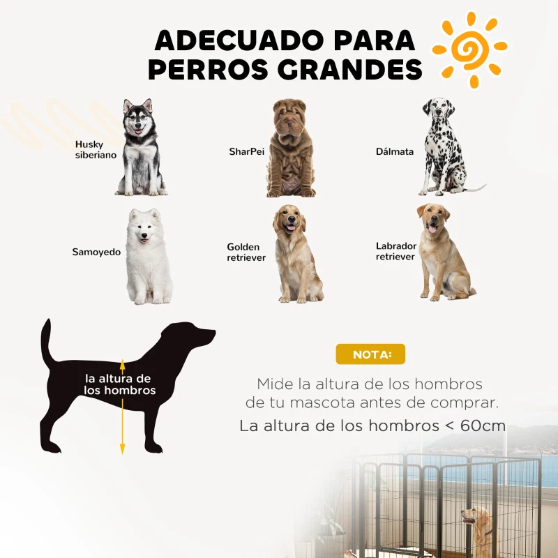 PawHut Parque para Perros de 8 Paneles de 100 cm de Altura con Puerta para Interior y Exterior Negro
