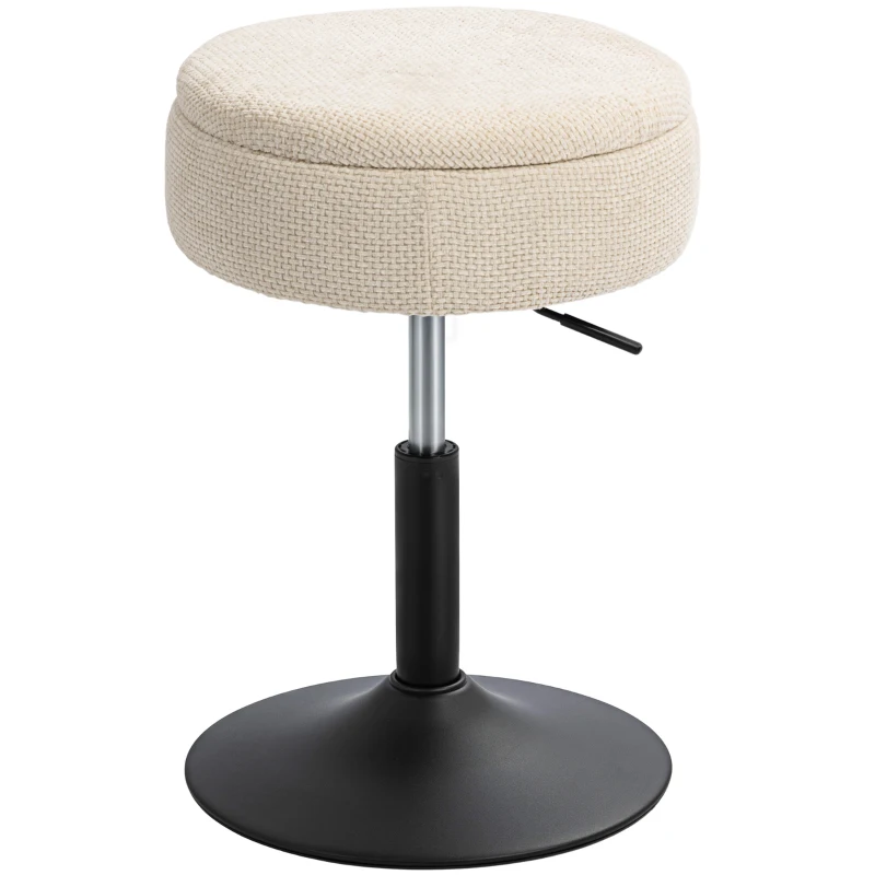 HOMCOM Taburete de Bar con Almacenaje Altura Ajustable Taburete de Cocina Redondo Giratorio Tapizado en Chenilla Beige