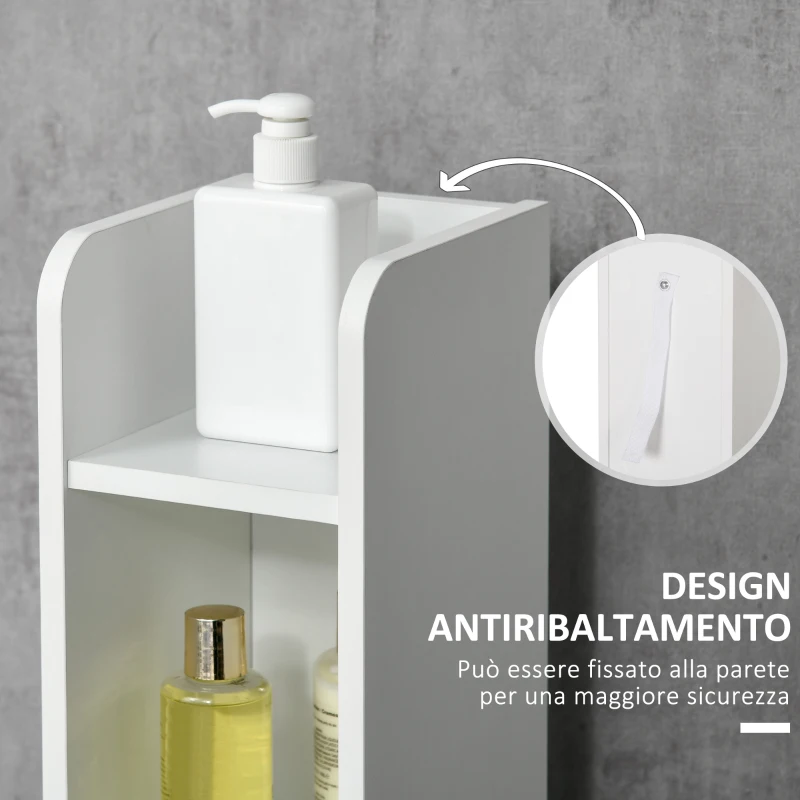 kleankin Colonna Bagno con 3 Mensole e 3 Armadietti, in Legno, 15x17x120 cm, Bianco e Nero
