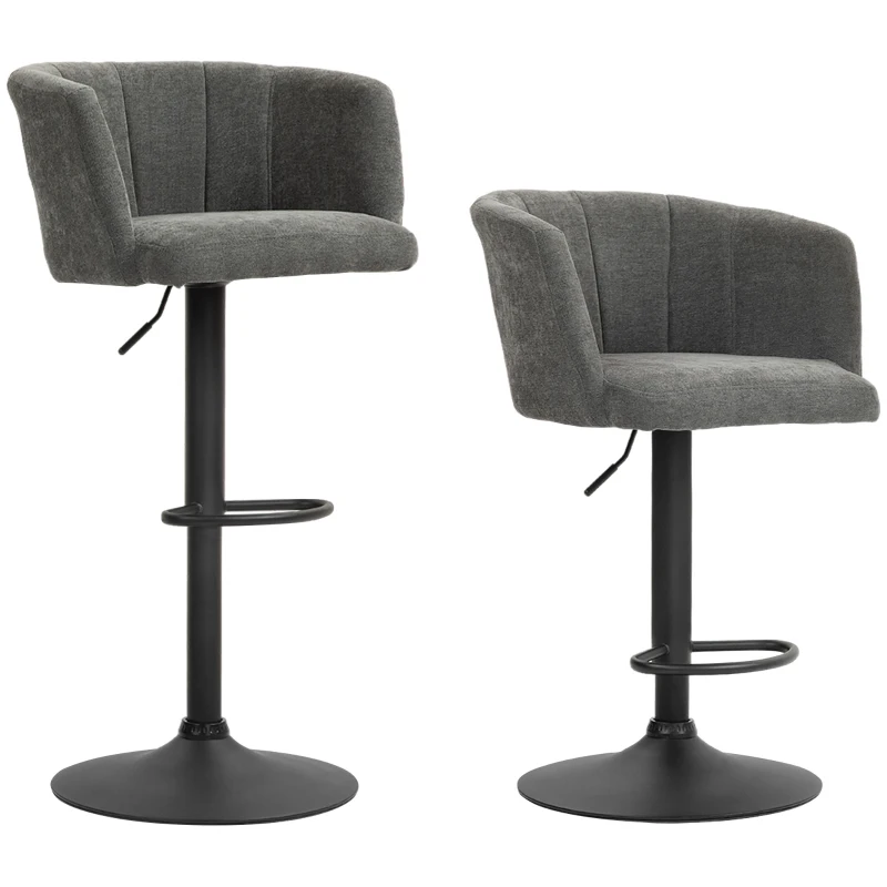 HOMCOM Barhocker 2er-Set, Schalenrücken, höhenverstellbar, Fußstütze, für Küche oder Esszimmer, Metallbasis, Dunkelgrau