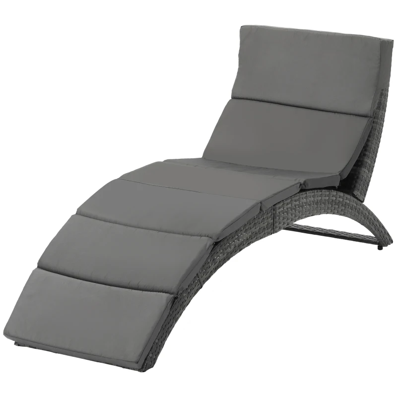 Outsunny Șezlong de Grădină Pliabil din Ratan PE Ergonomic cu Pernă, Gri