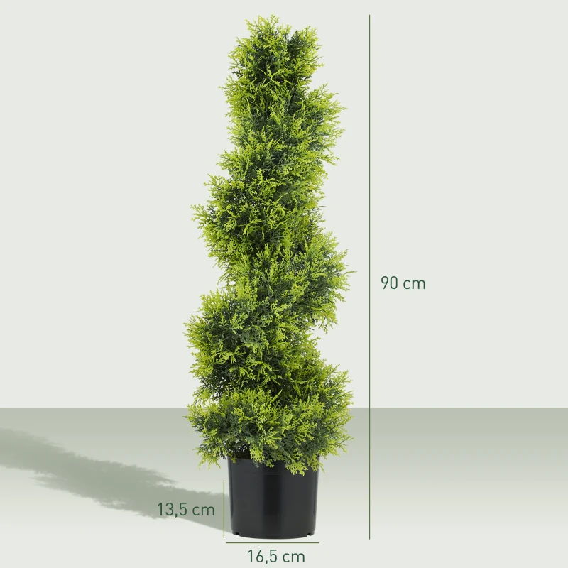 HOMCOM Cipreste Artificial 90cm Planta Artificial em Espiral, Planta de Plástico em Vaso, Decoração Moderna